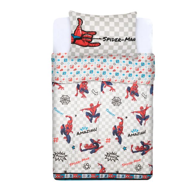 MASHINI - Plumón Cubrecama Reversible 1.5 Plaza Diseño Spiderman letras