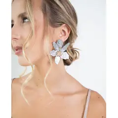 MI PLACARD - Aros Maxi Flor y Brillos Plateado