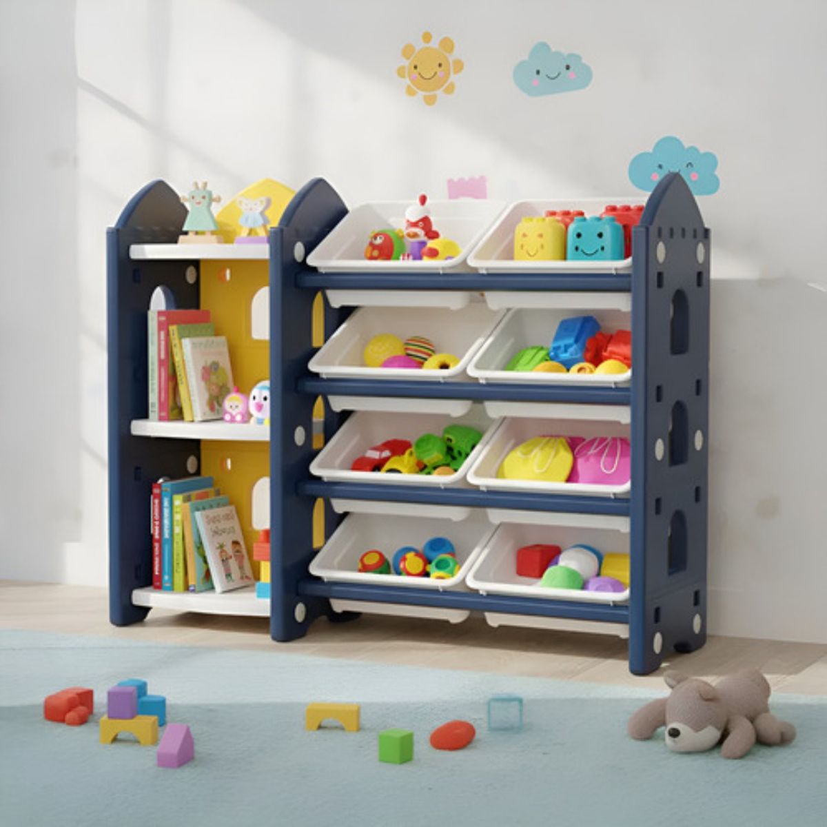 HOMEBRANDT - Estante Organizador De Juguetes 8 Bandejas Niños Bebe Azul