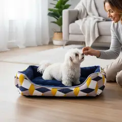 BLOCCARE - Cama Para Mascotas Espuma - Talla S Tricolor AMARILLO