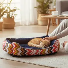 BLOCCARE - Cama Para Mascotas Espuma - Talla S Tricolor ROJO