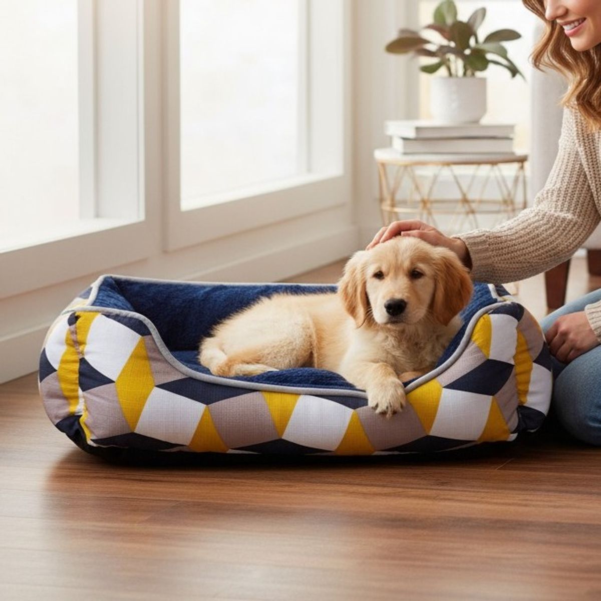 BLOCCARE - Cama Para Mascotas Espuma - Talla M Tricolor AMARILLO