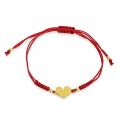 ANDREA COGGIOLA JOYAS - Pulsera Corazón Tierno Lamina Enchapado Oro 18K Cordón Rojo
