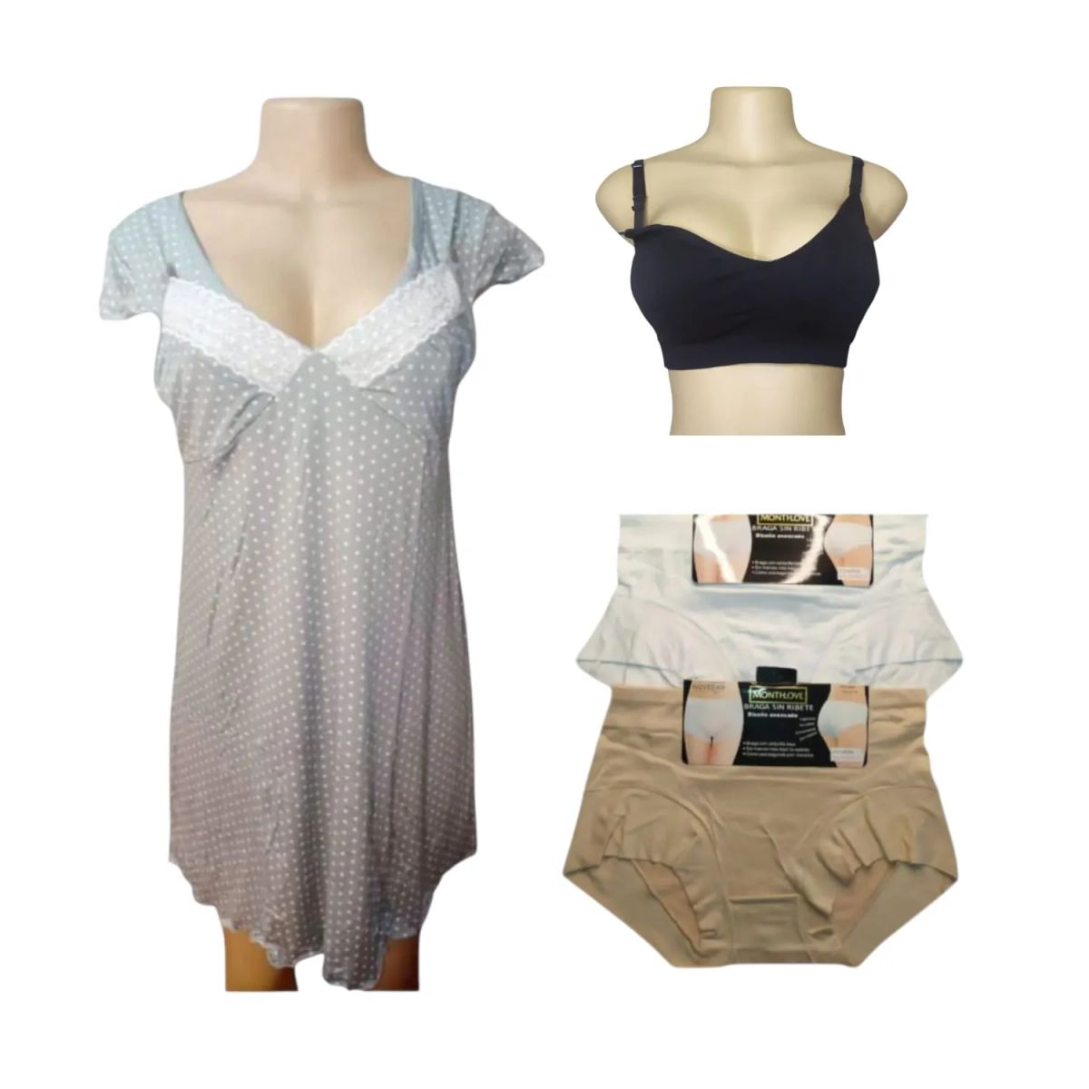 MEDIA LUNA - Pack Camisón maternal sosten lactancia y calzones