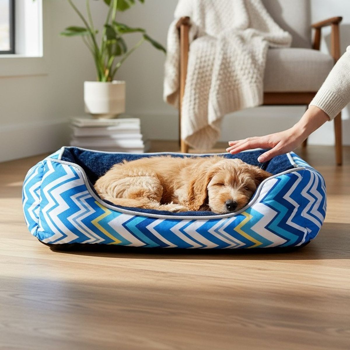 BLOCCARE - Cama Para Mascotas Espuma - Talla M Tricolor AZUL