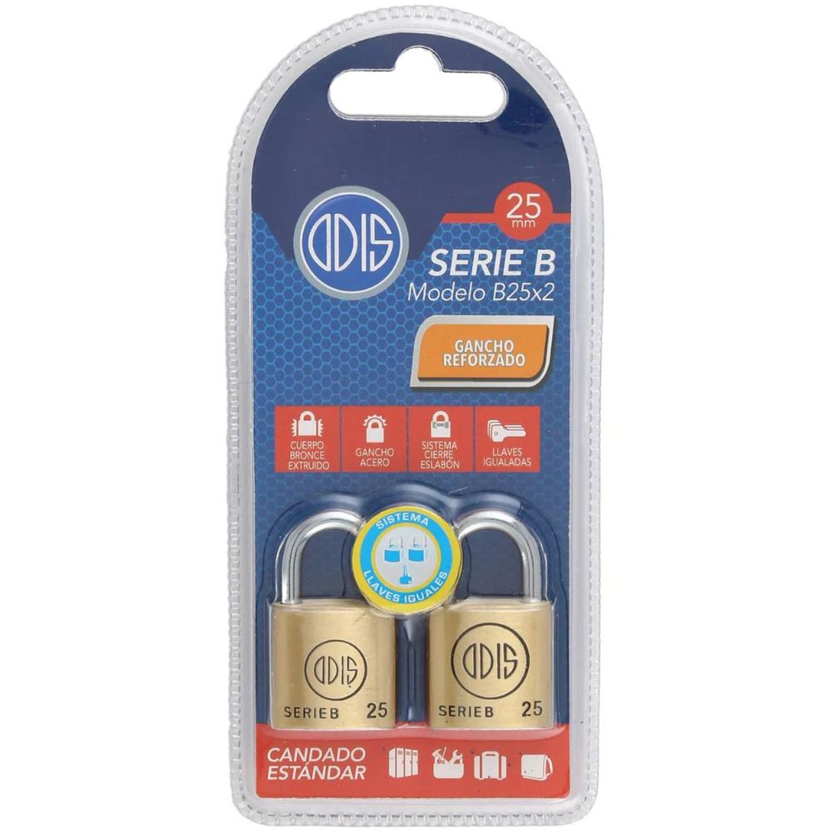 ODIS - CANDADO ODIS B25 X2 25MM LLAVES IGUALES