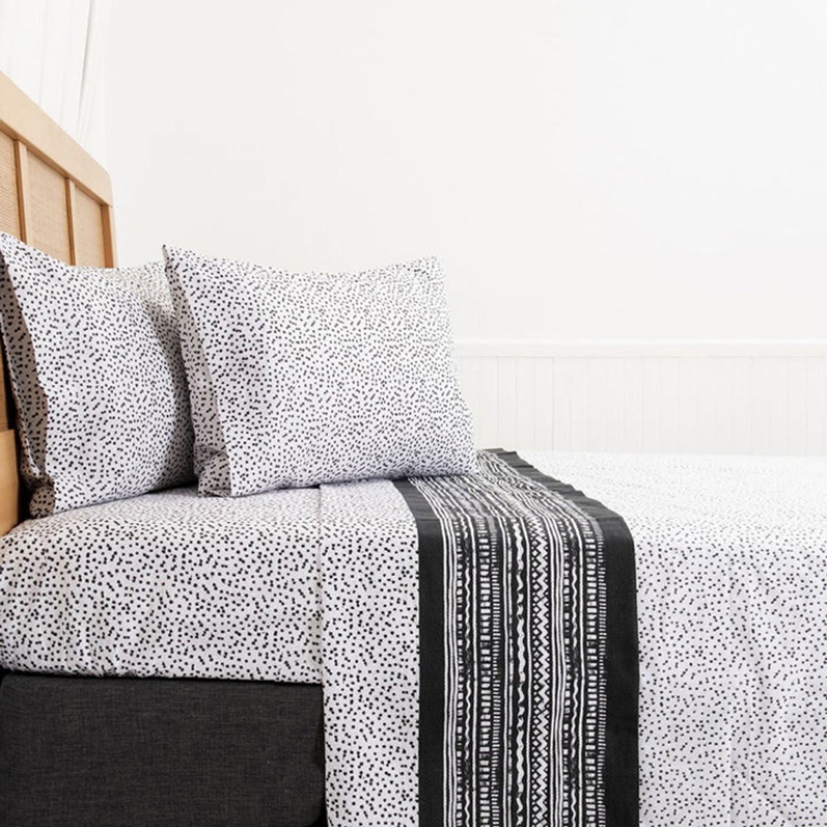 MASHINI - Sábana 144 Hilos Estampado Geometric Algodón Poliéster 2 Plazas