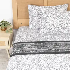 MASHINI - Sábana 144 Hilos Estampado Geometric Algodón Poliéster 2 Plazas