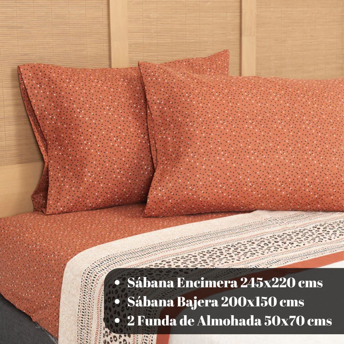 MASHINI - Sábana 144 Hilos Estampado Animal Algodón Poliéster 2 Plazas