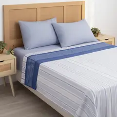 MASHINI - Sábana 144 Hilos Estampado Lines Algodón Poliéster 2 Plazas