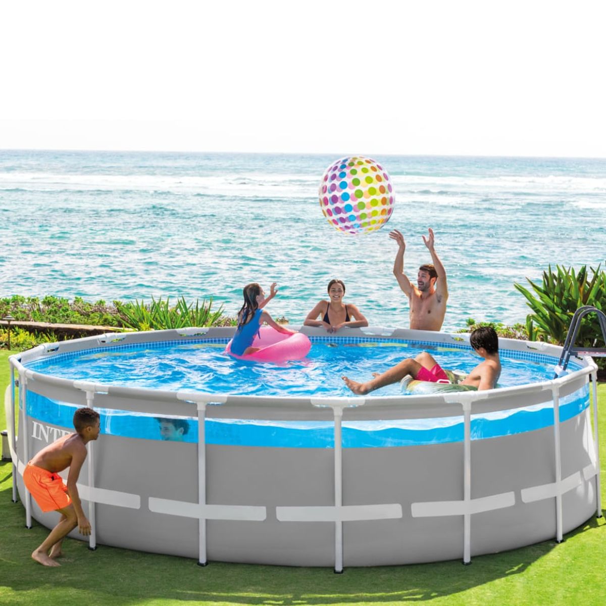 INTEX - Piscina Estructural Redonda INTEX Prism Frame Clearview Ventana Panorámica 488 x 122cm, 19.156L