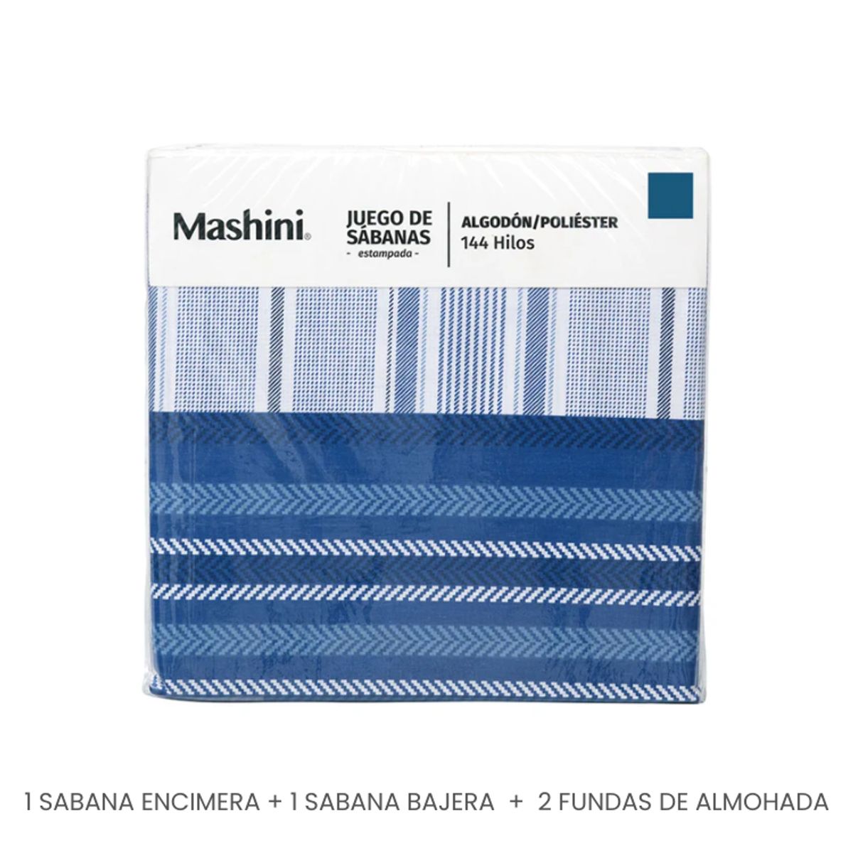 MASHINI - Sábana 144 Hilos Estampado Lines Algodón Poliéster 2 Plazas