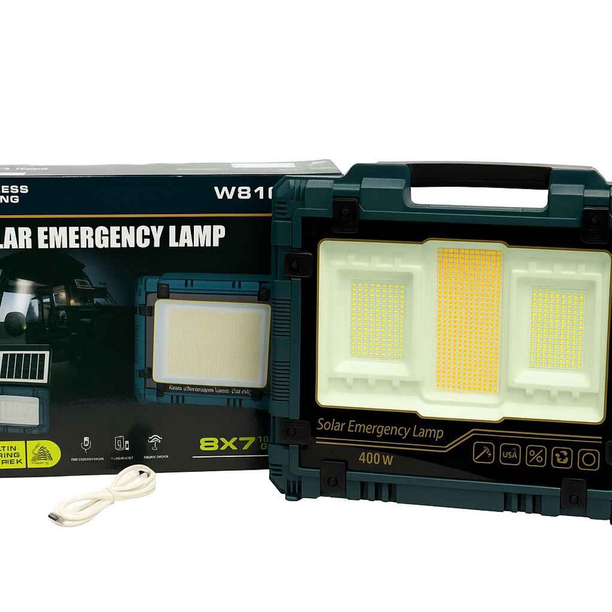 TASBEL - Foco Led Reflector Recargable Con Panel Solar 400w Blanco Frío