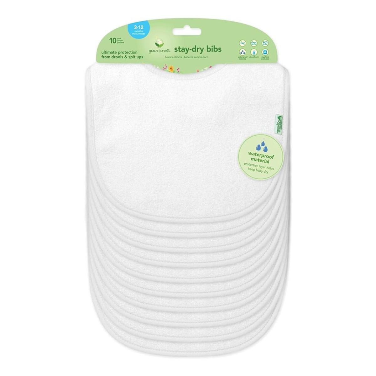 GREEN SPROUTS - Pack 10 Baberos Impermeable Blanco Green Sprouts