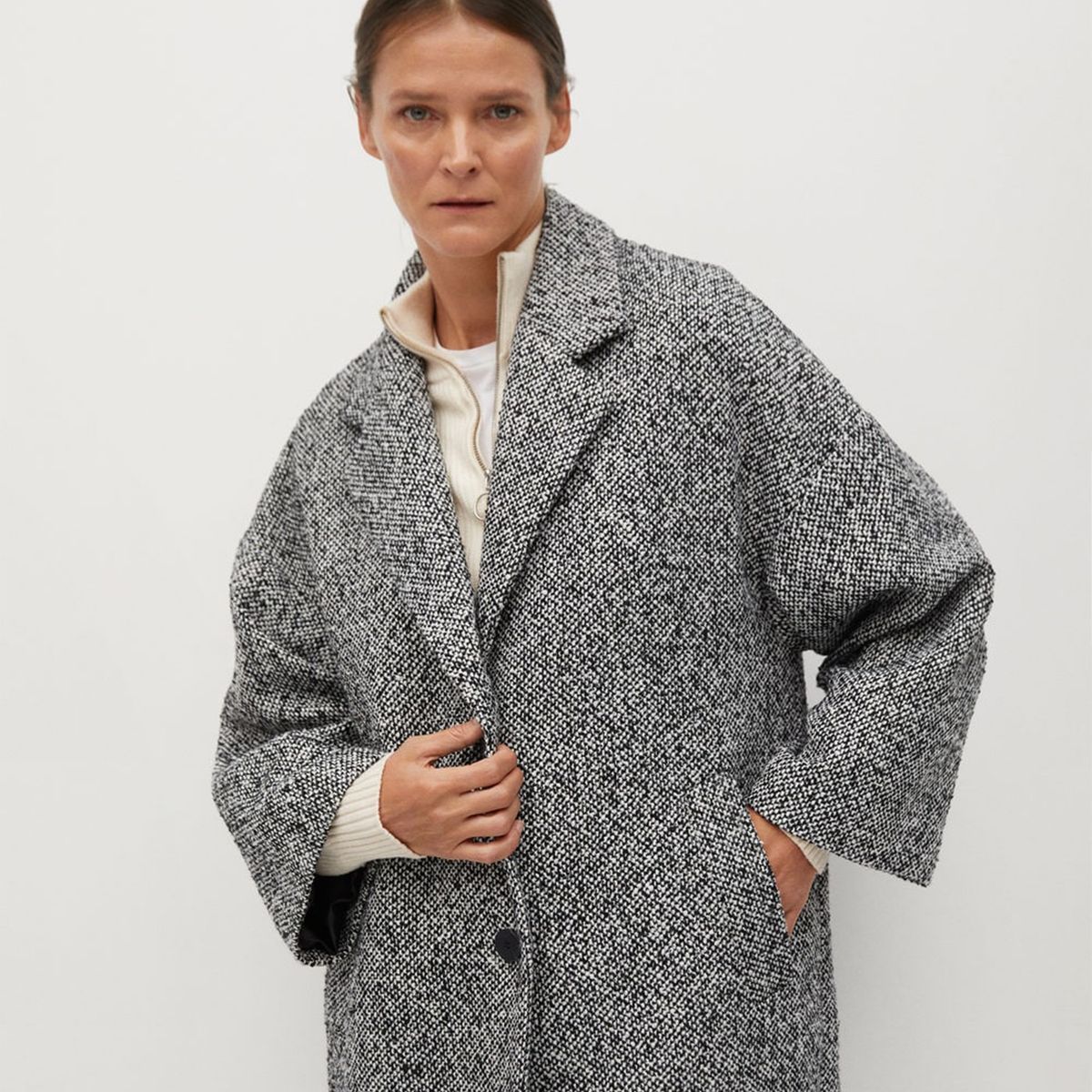 MANGO - Abrigo Tejido Con Lana Oversize Gauguin Mujer