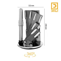 GENERICO - Set de Cuchillos GORIS 8 Piezas – Acero Inoxidable con Soporte Acrílico Giratorio 22 cm