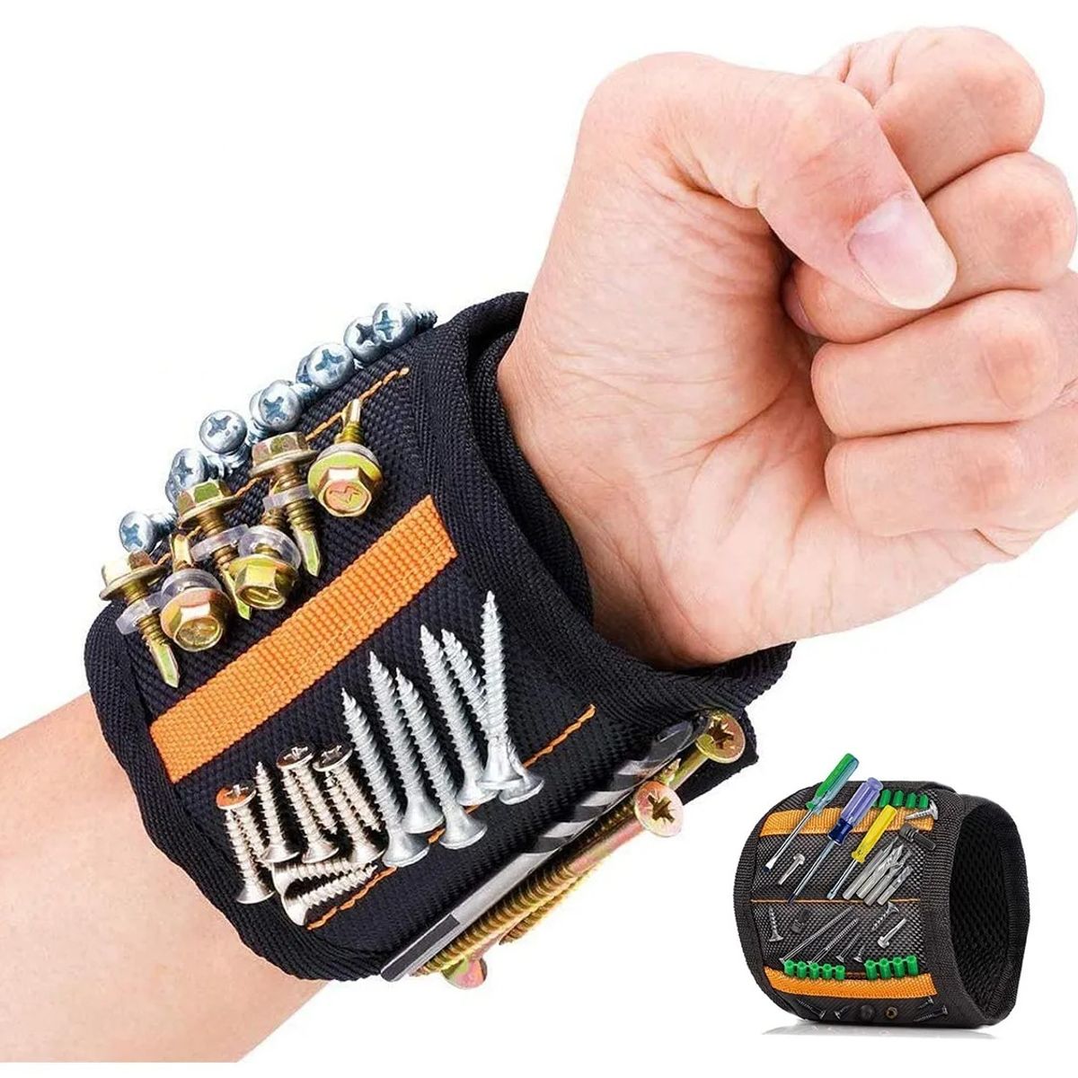 GENERICO - Muñequera Magnetica mas 2 Bolsillos Sujetar Tornillos y Mas