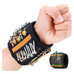 GENERICO - Muñequera Magnetica mas 2 Bolsillos Sujetar Tornillos y Mas