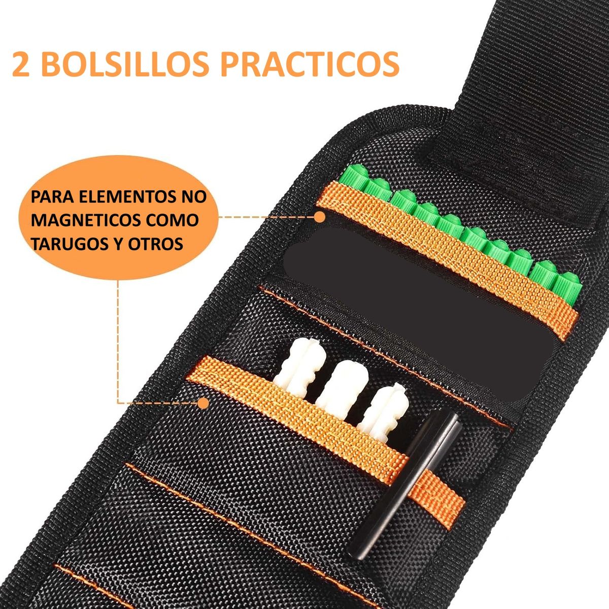 GENERICO - Muñequera Magnetica mas 2 Bolsillos Sujetar Tornillos y Mas