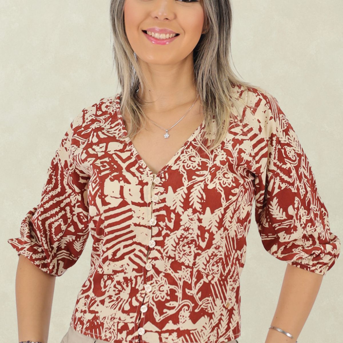 TENTATION - Blusa Manga 3/4 Estampada  Ladrillo Tentation