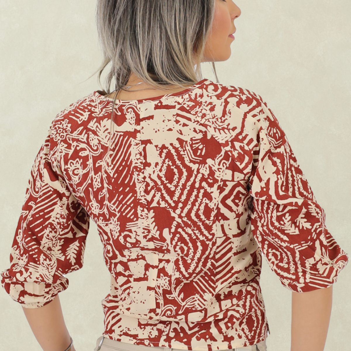 TENTATION - Blusa Manga 3/4 Estampada  Ladrillo Tentation