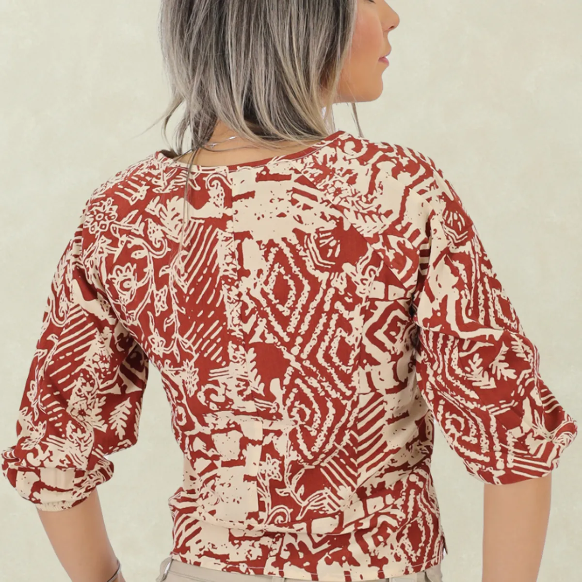 TENTATION - Blusa Manga 3/4 Estampada  Ladrillo Tentation