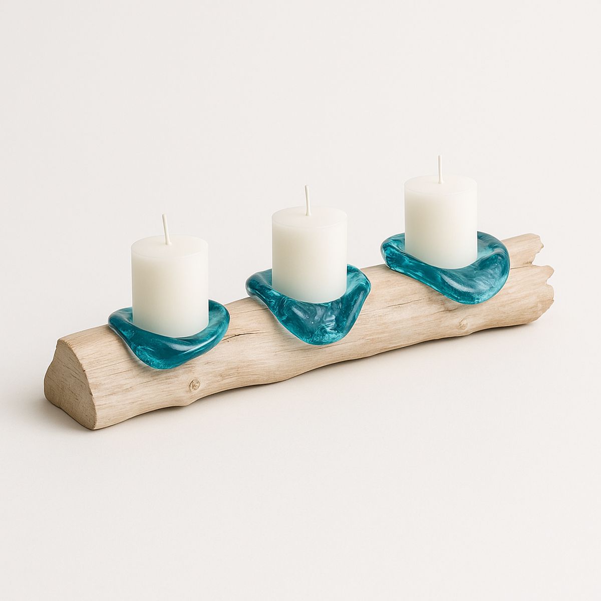 NECTAR - Candelabro Zagros Vidrio Y Tronco Natural Rústico Y Elegante 44x12x7 Cm - Velas No Incluidas