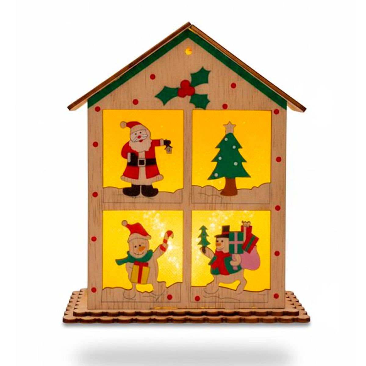 WAKESHOME - Casita Navideña Iluminada de Madera Adorno Navidad