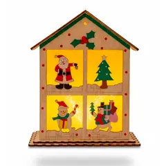 WAKESHOME - Casita Navideña Iluminada de Madera Adorno Navidad
