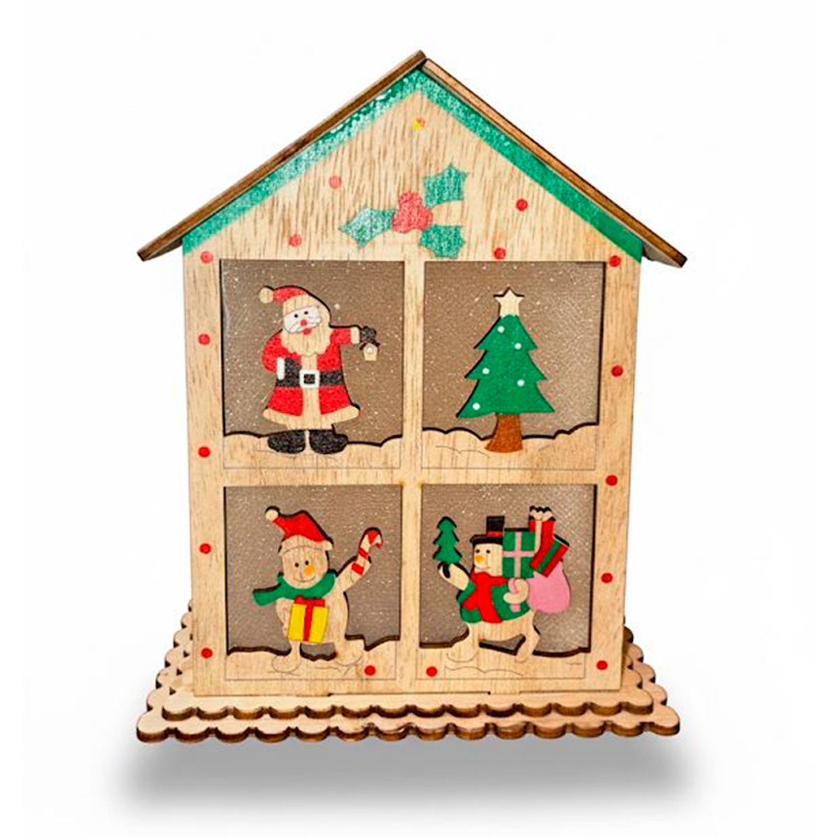 WAKESHOME - Casita Navideña Iluminada de Madera Adorno Navidad