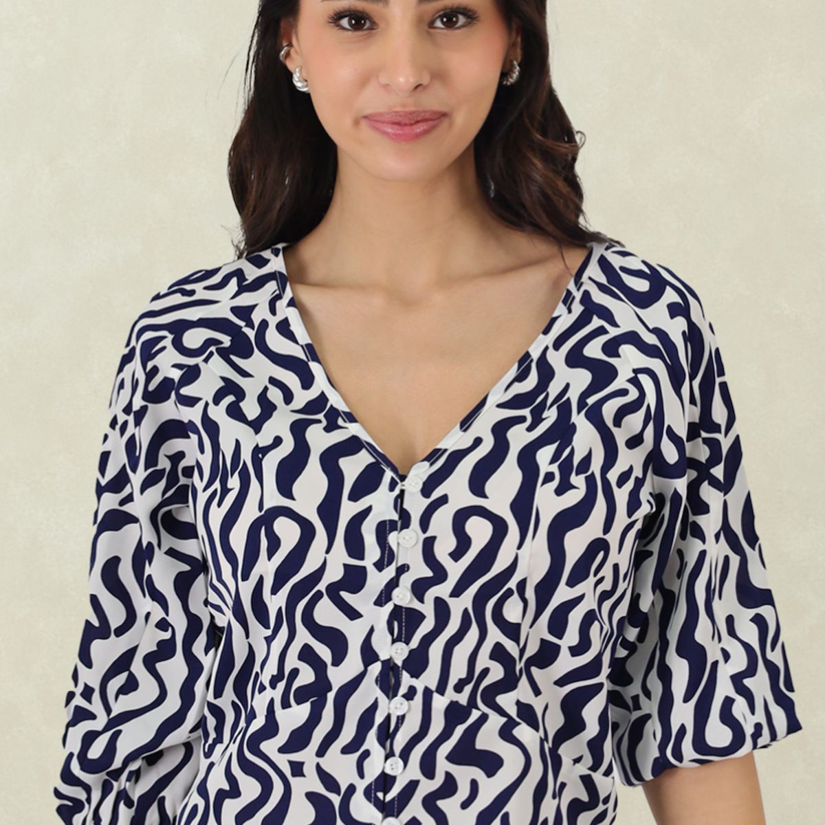 TENTATION - Blusa Manga 3/4 Estampada  Azul Tentation
