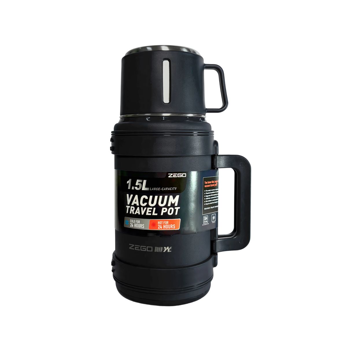 GENERICO - Termo ZEGO 1,5 Lts Acero Inoxidable 304 – Mantención de Temperatura 24 Horas con Doble Tapa