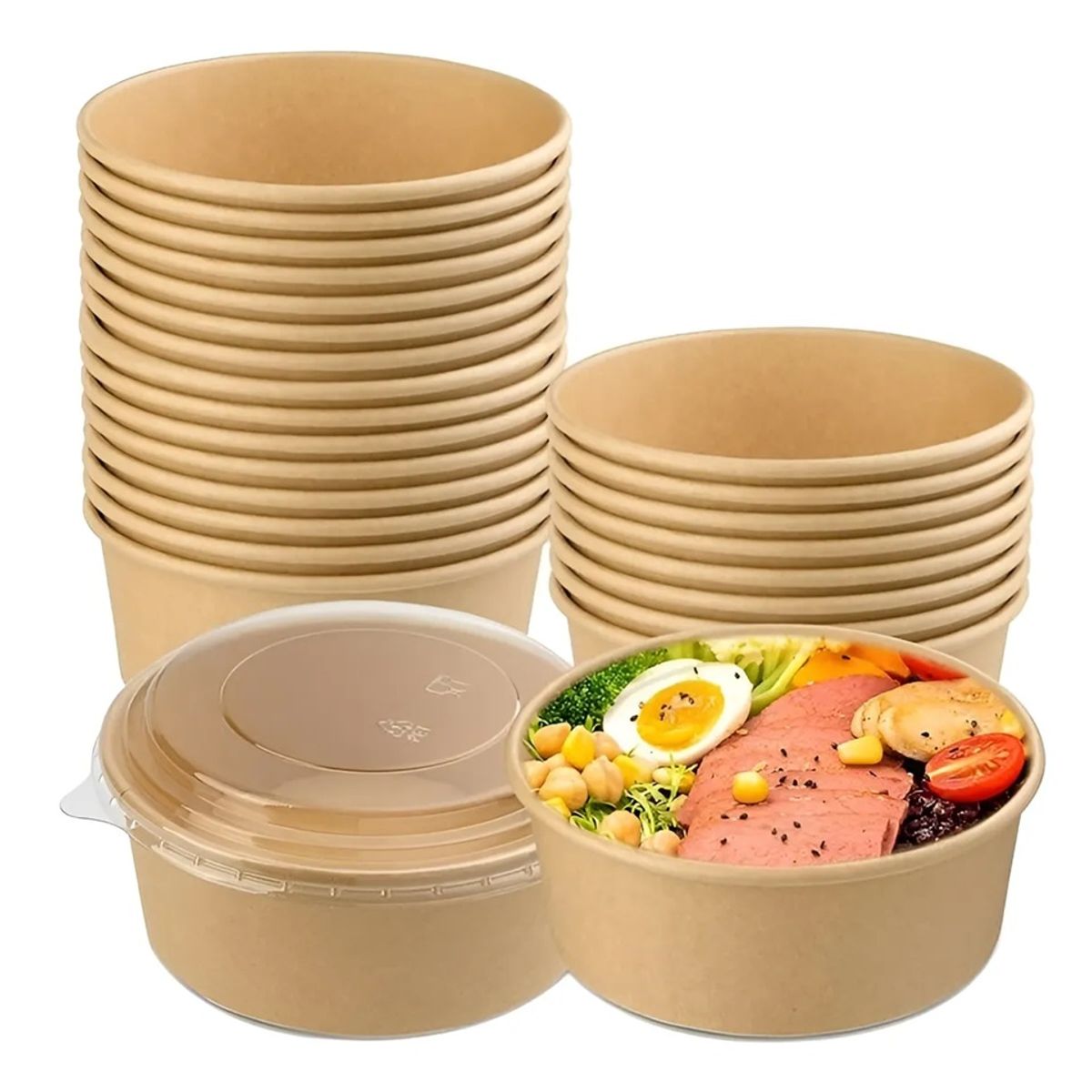 PASTELERIUSCL - X50 Bowl Con Tapa Bowls Plastico Envases Bowl Kraft 750 Cc Bowl Ensalada Bowl Desechable Plástico