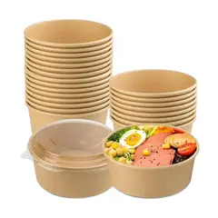 PASTELERIUSCL - X50 Bowl Con Tapa Bowls Plastico Envases Bowl Kraft 750 Cc Bowl Ensalada Bowl Desechable Plástico