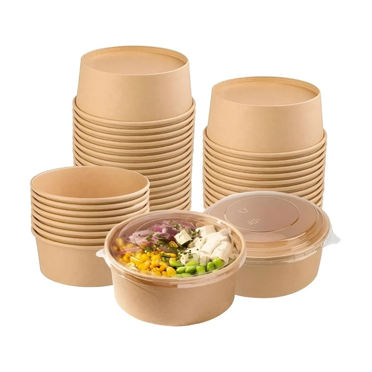 PASTELERIUSCL - X100 Bowl Con Tapa Bowls Plastico Envases Bowl Kraft 750 Cc Bowl Ensalada Bowl Desechable Plástico