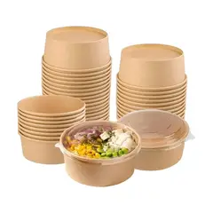 PASTELERIUSCL - X100 Bowl Con Tapa Bowls Plastico Envases Bowl Kraft 750 Cc Bowl Ensalada Bowl Desechable Plástico