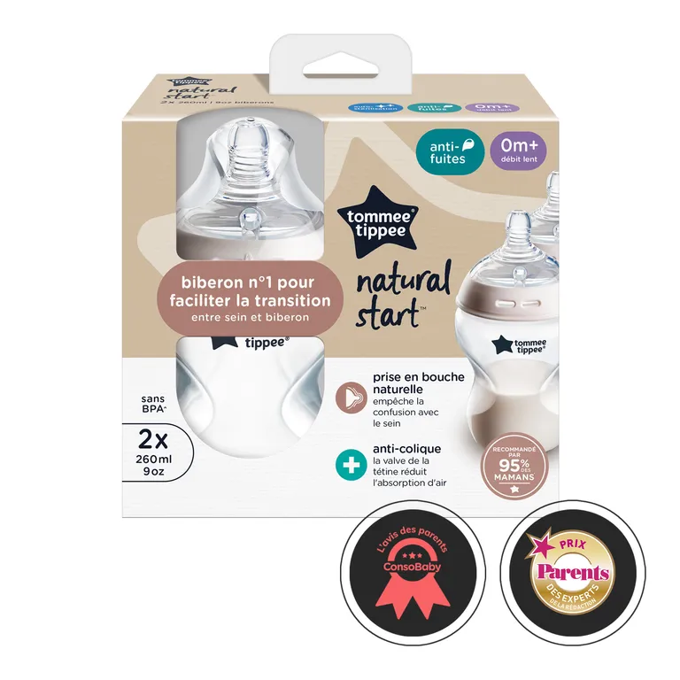 PACK 2 MAMADERAS FLUJO LENTO 260ML NATURAL START 0 MESES+