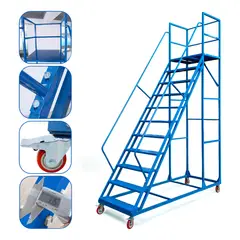 HOMEBRANDT - Escalera Industrial Tipo Avión De 10 Peldaños Con Plataforma De 2.5 m 550kg