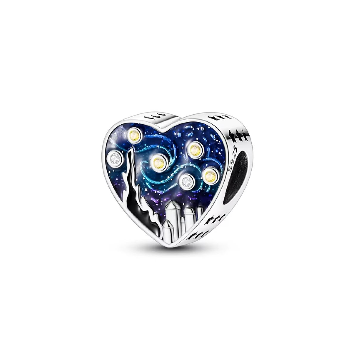 SILVER HEART - Charm Corazón Noche Estrellada en Plata Fina 925 SILVER HEART