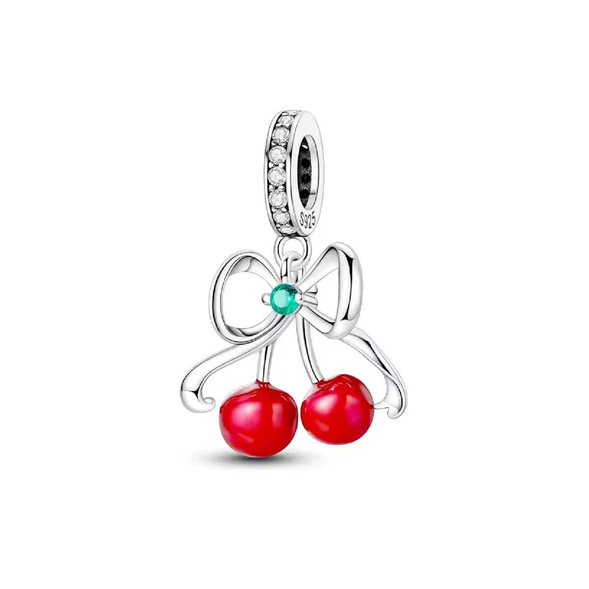 SILVER HEART - Charm Cerezas Guindas Y Lazo en Plata Fina 925 SILVER HEART