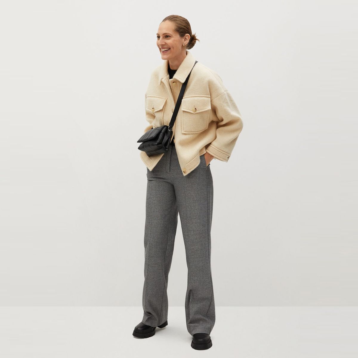 MANGO - Mango Chaqueta Oversize Tejido Con Lana Jarabe Mujer