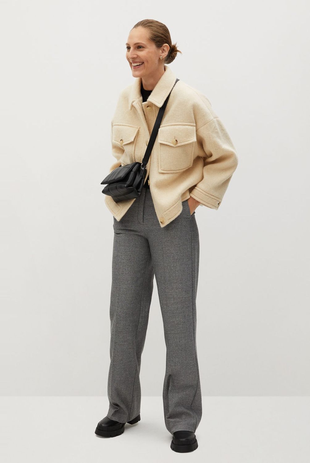 MANGO - Mango Chaqueta Oversize Tejido Con Lana Jarabe Mujer