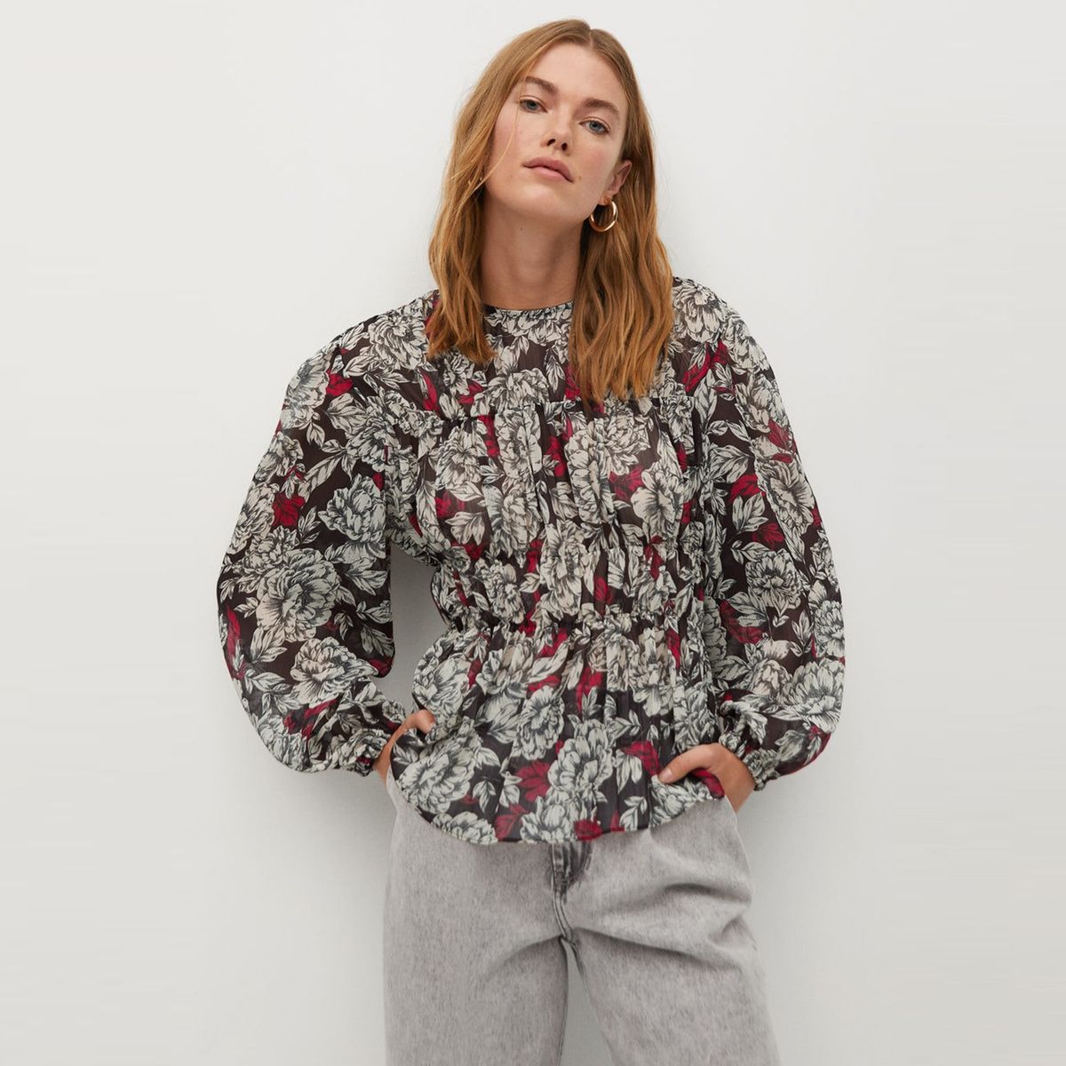 MANGO - Blusa Fluida Plisada Manga Globo Julia Mujer