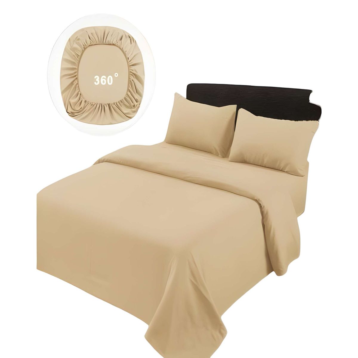 GENERICO - JUEGO DE SABANAS DE 500 HILOS 2 PLAZAS BEIGE