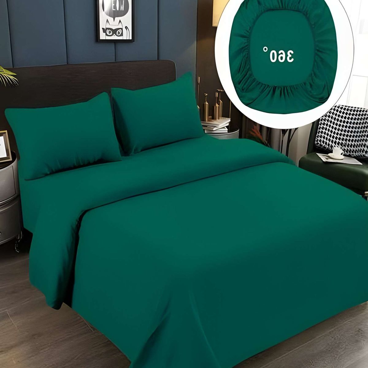 GENERICO - JUEGO DE SABANAS 500 HILOS 2 PLAZAS TURQUESA