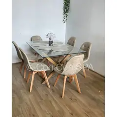 CORI CORI - Comedor Mesa Medlock 140x90cm + 6 Sillas Capitonne Ecocuero Vintage