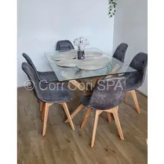 CORI CORI - Comedor Mesa Medlock 140x90cm + 6 Sillas Capitonne Ecocuero Vintage