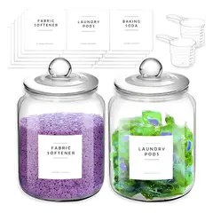 GENERICO - 2 Contenedores De Detergente 2lt Con Cuchara Y Etiquetas Frascos Vidrio Con Tapa Hermetica Para Hogarcocina Wakeshome