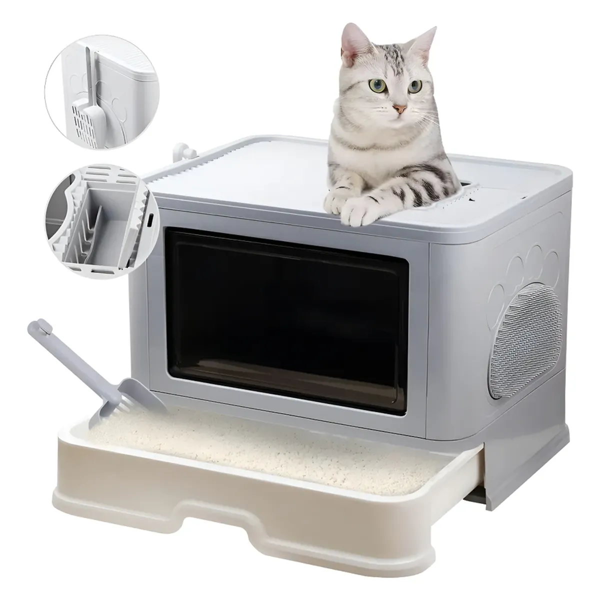 Arenero Para Gato Cerrada Caja De Arena Para Gatos Plegable Con Tapa Con Cuchara De Arena Arenero Para Gato Grande Con Cajón Apto Para Gatos De Hasta 10 Kg, marca GENERICO - Foto Principal