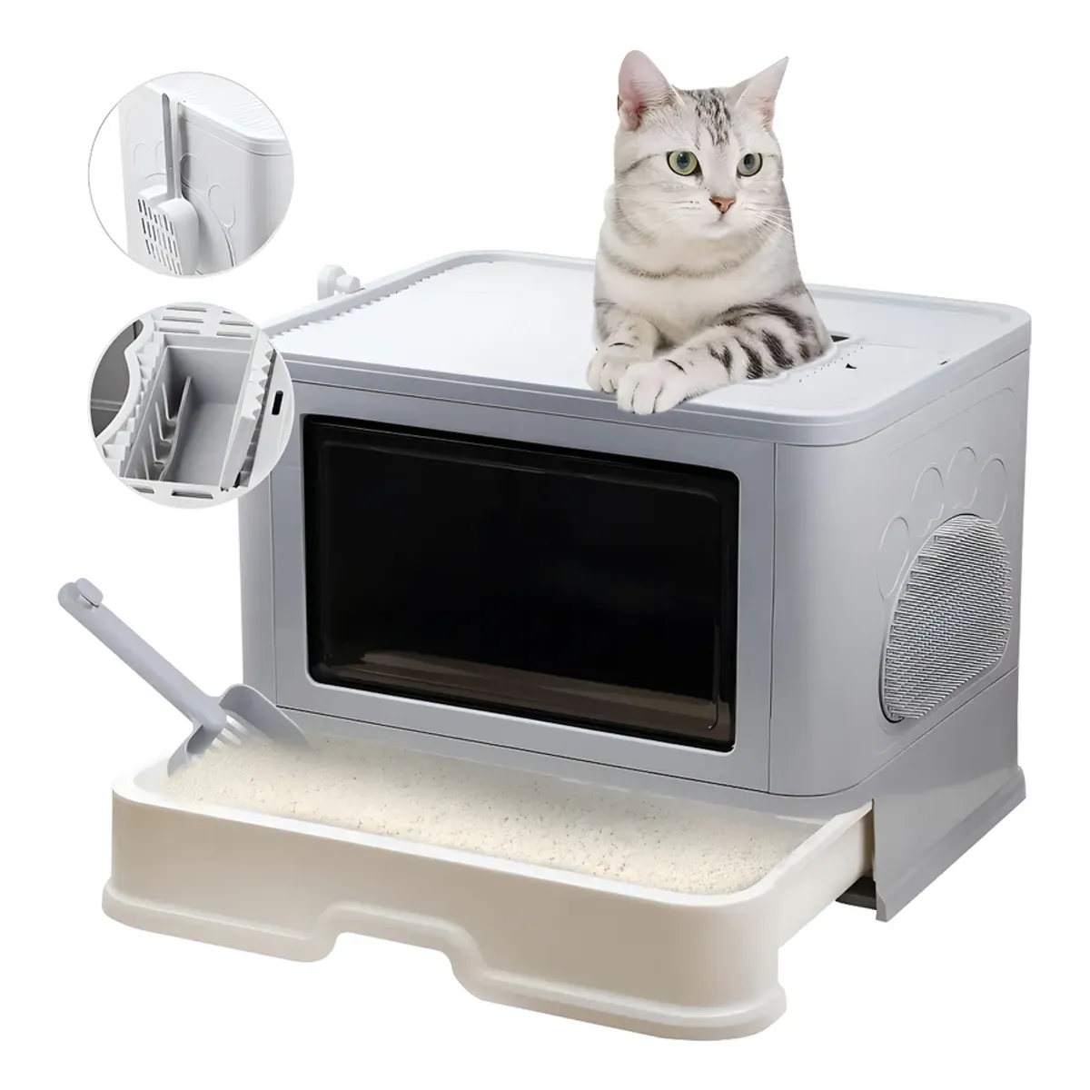 Arenero Para Gato Cerrada Caja De Arena Para Gatos Plegable Con Tapa Con Cuchara De Arena Arenero Para Gato Grande Con Cajón Apto Para Gatos De Hasta 10 Kg, marca GENERICO - Foto Principal